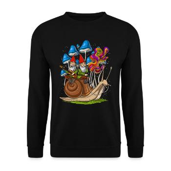 Gnomes Riding Snail Mushrooms - Unisex Sweatshirt - black - Front - Alina (178cm) & Michal (187cm)