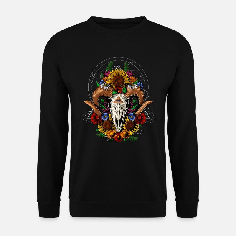 Blumen Ram Schädel - Unisex Pullover - Schwarz
