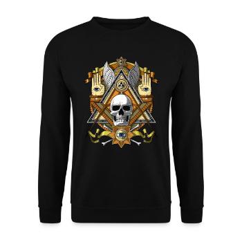Freimaurer Illuminati Schädel - Unisex Pullover - Schwarz - Vorne - Alina (178cm) & Michal (187cm)