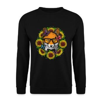Fox Hippie Sunflowers - Unisex Sweatshirt - black - Front - Alina (178cm) & Michal (187cm)