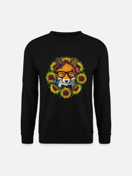 Fox Hippie Sunflowers - Unisex Sweatshirt - black