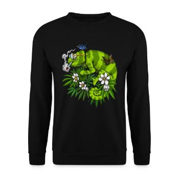 Chameleon Smoking Weed - Unisex Sweatshirt - black - Front - Alina (178cm) & Michal (187cm)