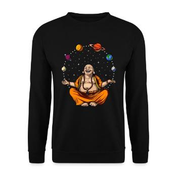 Buddha Juggling Space Planets - Unisex Sweatshirt - black - Front - Alina (178cm) & Michal (187cm)