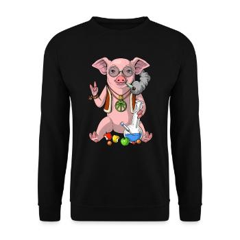 Schwein Hippie, das Unkraut raucht - Unisex Pullover - Schwarz - Vorne - Alina (178cm) & Michal (187cm)