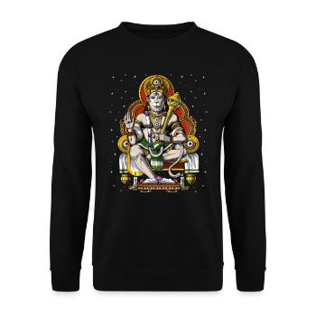 Psychedelischer Hindu-Gott Hanuman - Unisex Pullover - Schwarz - Vorne - Alina (178cm) & Michal (187cm)