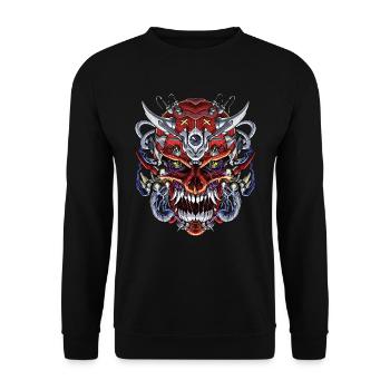 Japanische Dämonenschädel Maske - Unisex Pullover - Schwarz - Vorne - Alina (178cm) & Michal (187cm)