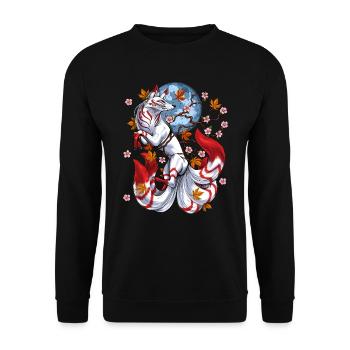 Japanischer Fuchs Kitsune - Unisex Pullover - Schwarz - Vorne - Alina (178cm) & Michal (187cm)