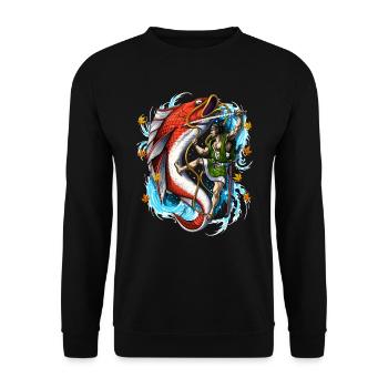 Japanischer Samurai Riesenkarpfen - Unisex Pullover - Schwarz - Vorne - Alina (178cm) & Michal (187cm)