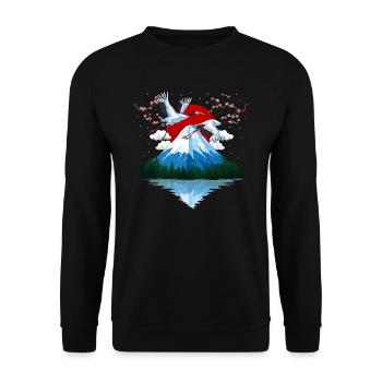 Japanse Mountain Cranes - Unisex Sweatshirt - black - Front - Alina (178cm) & Michal (187cm)