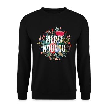 Merci Nounou, Beau cadeauNOUNOU Floral - Sweat-shirt Unisexe - noir - Devant - Alina (178cm) & Michal (187cm)