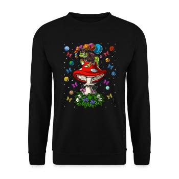 Psychedelischer Pilzfrosch - Unisex Pullover - Schwarz - Vorne - Alina (178cm) & Michal (187cm)