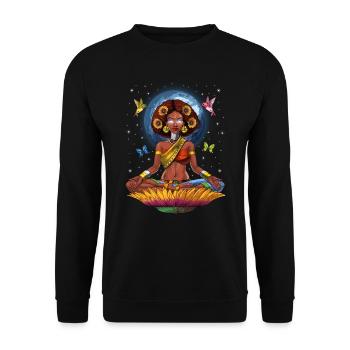 Afrikanische Frau Hippie Yoga - Unisex Pullover - Schwarz - Vorne - Alina (178cm) & Michal (187cm)