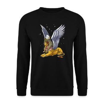 Sphinx aus der altägyptischen Mythologie - Unisex Pullover - Schwarz - Vorne - Alina (178cm) & Michal (187cm)