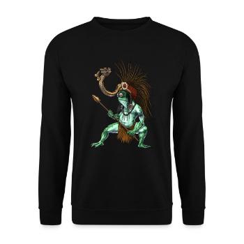 Aztekischer Kriegergott Cueyatl - Unisex Pullover - Schwarz - Vorne - Alina (178cm) & Michal (187cm)