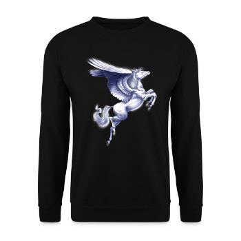 Griechisches Fabelwesen Pegasus - Unisex Pullover - Schwarz - Vorne - Alina (178cm) & Michal (187cm)