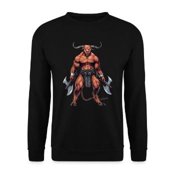 Griechische Mythologie Gottheit Minotaurus - Unisex Pullover - Schwarz - Vorne - Alina (178cm) & Michal (187cm)