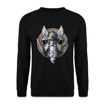Wikingerkrieger-Gott Odin - Unisex Pullover - Schwarz - Vorne - Alina (178cm) & Michal (187cm)