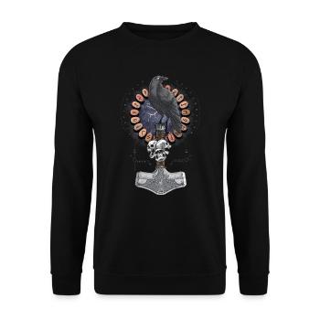 Norse Viking Hammer Raven - Unisex Sweatshirt - black - Front - Alina (178cm) & Michal (187cm)