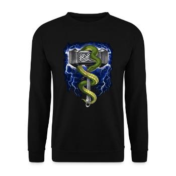 Nordic Viking Warrior Hammer - Unisex Sweatshirt - black - Front - Alina (178cm) & Michal (187cm)