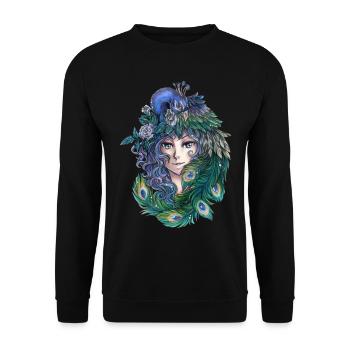 Mystische Dame mit Pfau Mangastil Gothic Fantasy - Unisex Pullover - Schwarz - Vorne - Alina (178cm) & Michal (187cm)