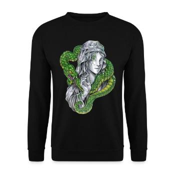 Statue Matie Madonna mit grüner Schlange Eden - Unisex Pullover - Schwarz - Vorne - Alina (178cm) & Michal (187cm)