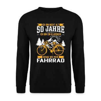 50 Jahre: Klassiker auf zwei Rädern - Unisex Pullover - Schwarz - Vorne - Alina (178cm) & Michal (187cm)
