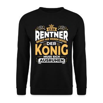 Rentner-König: Thronzeit! - Unisex Pullover - Schwarz - Vorne - Alina (178cm) & Michal (187cm)