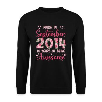 September 2014 10 Jahre Geburtstag für Mädchen - Unisex Pullover - Schwarz - Vorne - Alina (178cm) & Michal (187cm)