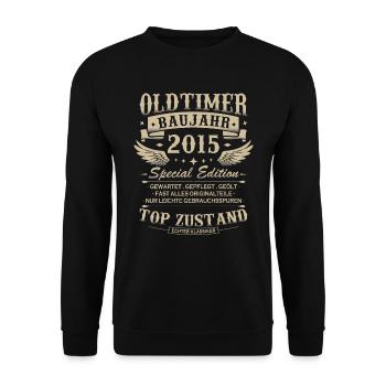 Vintage Car Year 2015 Vintage Birthday Gift - Unisex Sweatshirt - black - Front - Alina (178cm) & Michal (187cm)