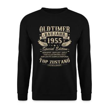Oldtimer Baujahr 1955 Jahrgang Geburtstag Geschenk - Unisex Pullover - Schwarz - Vorne - Alina (178cm) & Michal (187cm)