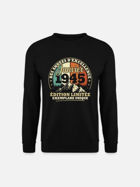 Jahrgang Januar 1945 Vintage Jubiläumsgeschenk - Unisex Pullover - Schwarz