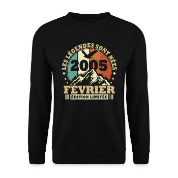Vintage Février 2005 Cadeau Anniversaire Rétro - Unisex Pullover - Schwarz - Vorne - Alina (178cm) & Michal (187cm)