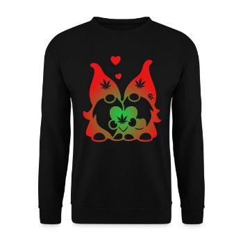Kifferzwerge mit Hanf-Herz - Unisex Pullover - Schwarz - Vorne - Alina (178cm) & Michal (187cm)