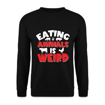 Eating Animals Is Weird - Veganer Spruch - Unisex Pullover - Schwarz - Vorne - Alina (178cm) & Michal (187cm)