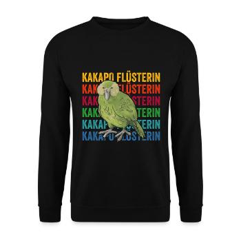 Kakapo Flüsterin Retro Papagei - Unisex Pullover - Schwarz - Vorne - Alina (178cm) & Michal (187cm)