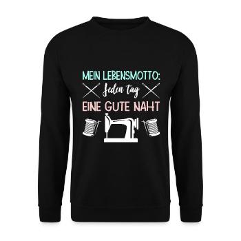 Mein Lebensmotto: Jeden tag Eine Gute Naht - Unisex Pullover - Schwarz - Vorne - Alina (178cm) & Michal (187cm)