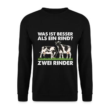 Was ist besser als ein Rind? Zwei Rinder - Unisex Pullover - Schwarz - Vorne - Alina (178cm) & Michal (187cm)