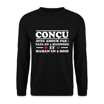 Conçu avec amour par papa et maman en 9 mois - Sweat-shirt Unisexe - noir - Devant - Alina (178cm) & Michal (187cm)
