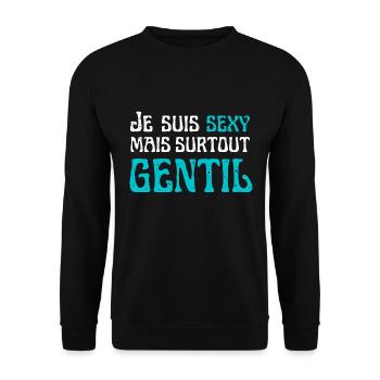 sexy mais surtout gentil, cadeau humoristique - Sweat-shirt Unisexe - noir - Devant - Alina (178cm) & Michal (187cm)