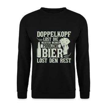 Doppelkopf und Bier Spruch Kartenspiel - Unisex Pullover - Schwarz - Vorne - Alina (178cm) & Michal (187cm)