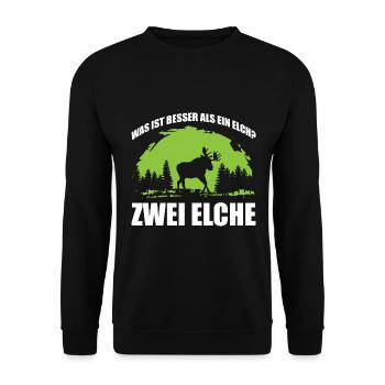 Was ist besser als ein Elch? Zwei Elche - Unisex Pullover - Schwarz - Vorne - Alina (178cm) & Michal (187cm)