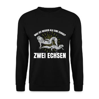 Was ist besser als eine Echse? Zwei Echsen - Unisex Pullover - Schwarz - Vorne - Alina (178cm) & Michal (187cm)