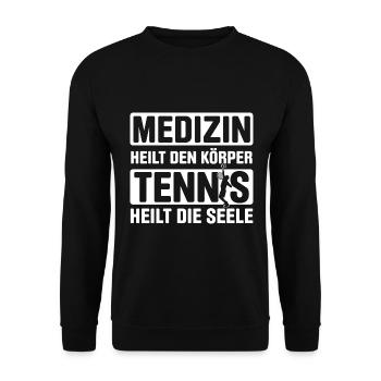 Medizin Heilt Den Körper Tennis Heilt Die Seele - Unisex Pullover - Schwarz - Vorne - Alina (178cm) & Michal (187cm)
