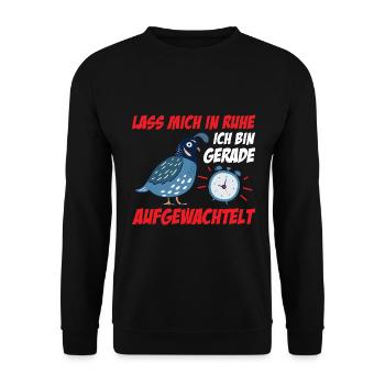 Lass Mich In Ruhe Ich Bin Gerade Aufgewachtelt - Unisex Pullover - Schwarz - Vorne - Alina (178cm) & Michal (187cm)