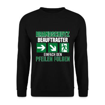 Brandschutzbeauftragter Brandschutz Pfeile - Unisex Pullover - Schwarz - Vorne - Alina (178cm) & Michal (187cm)