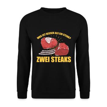 Was ist besser als ein Steak? Zwei Steaks Lieblibg - Unisex Pullover - Schwarz - Vorne - Alina (178cm) & Michal (187cm)