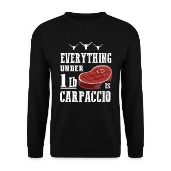 Carpaccio Grillshirt BBQ Fleischliebhaber Geschenk - Unisex Pullover - Schwarz - Vorne - Alina (178cm) & Michal (187cm)