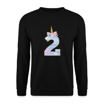 2 ans numéro de Licorne 2e cadeau d'anniversaire fille - Sweat-shirt Unisexe - noir - Devant - Alina (178cm) & Michal (187cm)