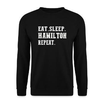 eat sleep Hamilton repeat USA Patriot Geschenk - Unisex Pullover - Schwarz - Vorne - Alina (178cm) & Michal (187cm)