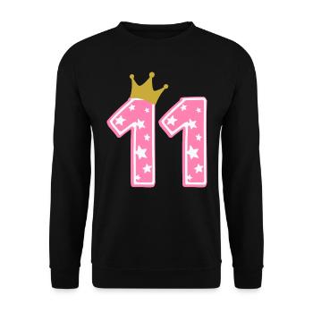 11 Krone 11. Geburtstag 11 Jahre - Unisex Pullover - Schwarz - Vorne - Alina (178cm) & Michal (187cm)
